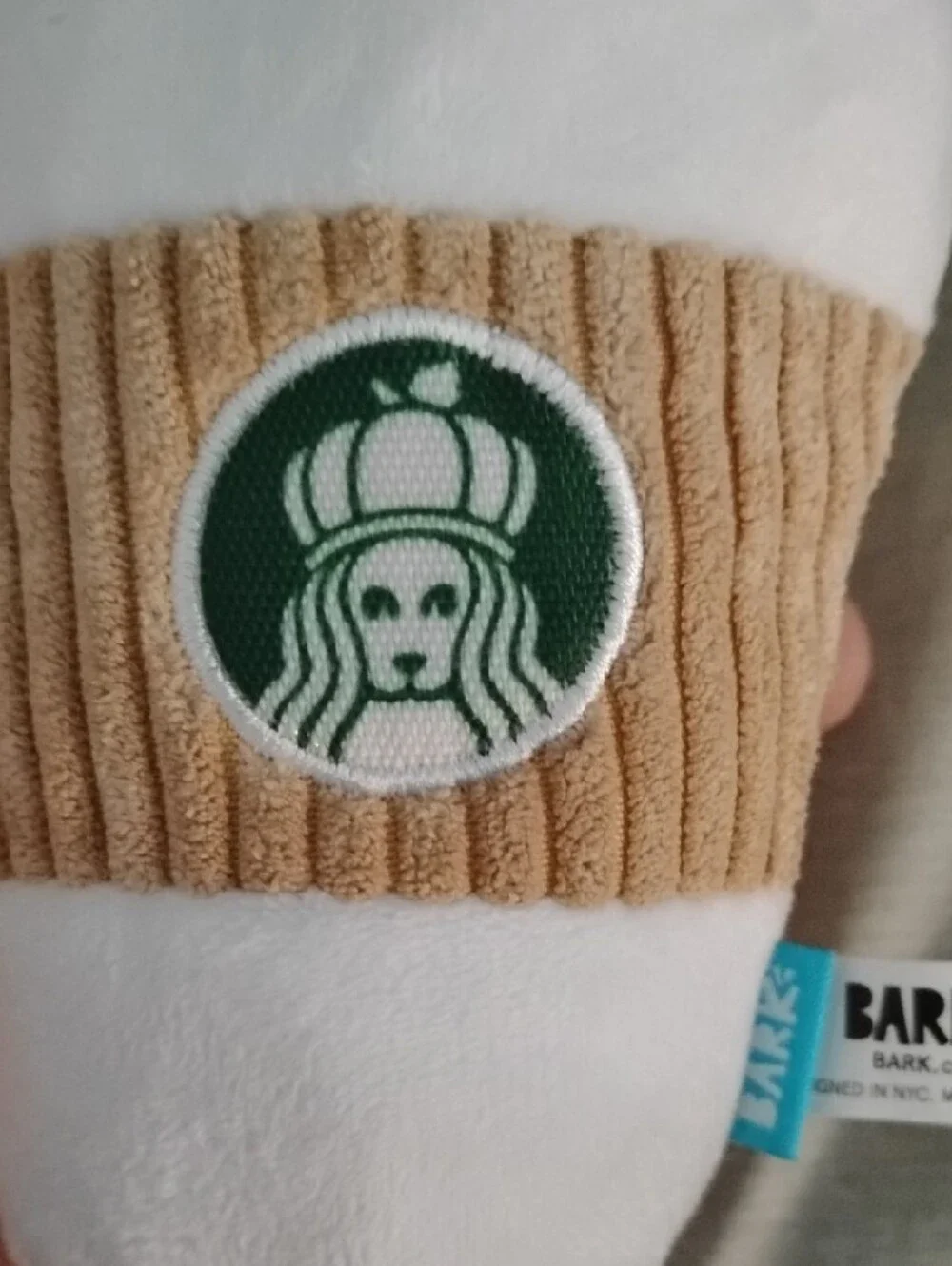 Starbarks Plush Coffee Cup Dog Toy - White, Brown & Green